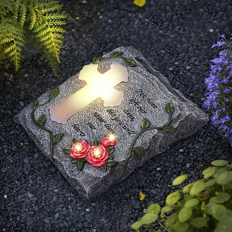 MXwcy Cross Solar Lights Outdoor Garden Memorial Stepping Stone, IP65 Waterproof is Used for Walls or Lawns, A Touching Memorial Gift & Condolence Gifts Grave Decorations for Cemetery - Image 1